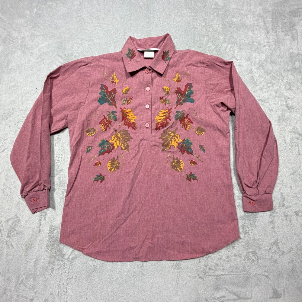 Vintage 90s Cranberry Fall Leaf Print Pullover Top Cabin Granola Girl Size 14
